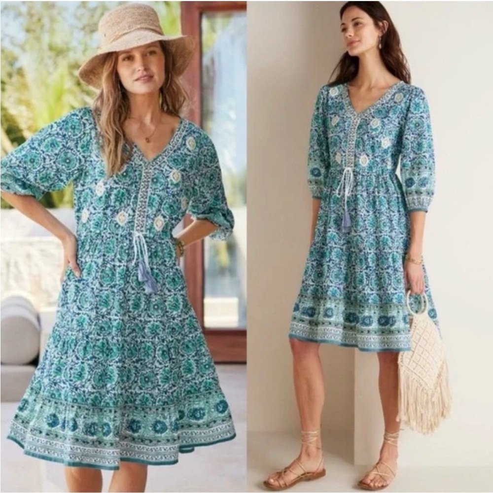 Soft Surroundings Nerissa Dress Bohemian Tassel Embroidered Floral Boho Large